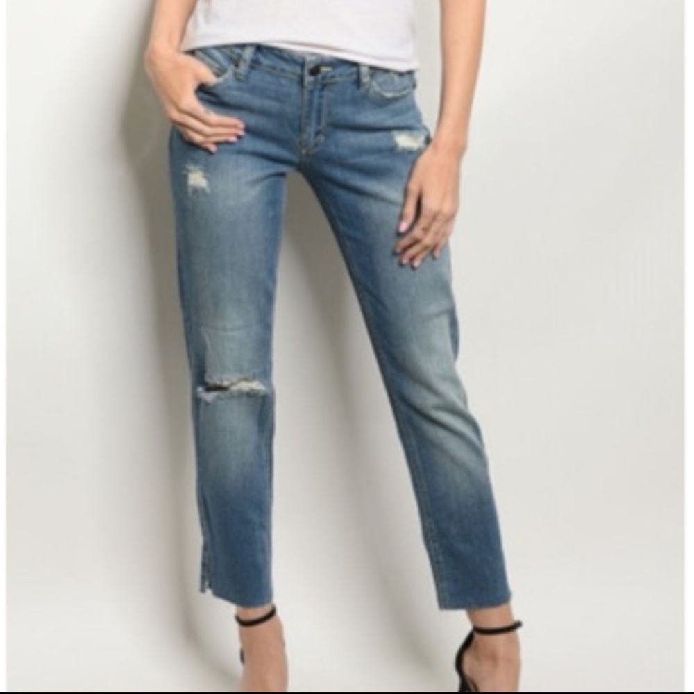 Distressed Stretch Jeans Ankle raw hem Vintage Wash 32 34 new with tags